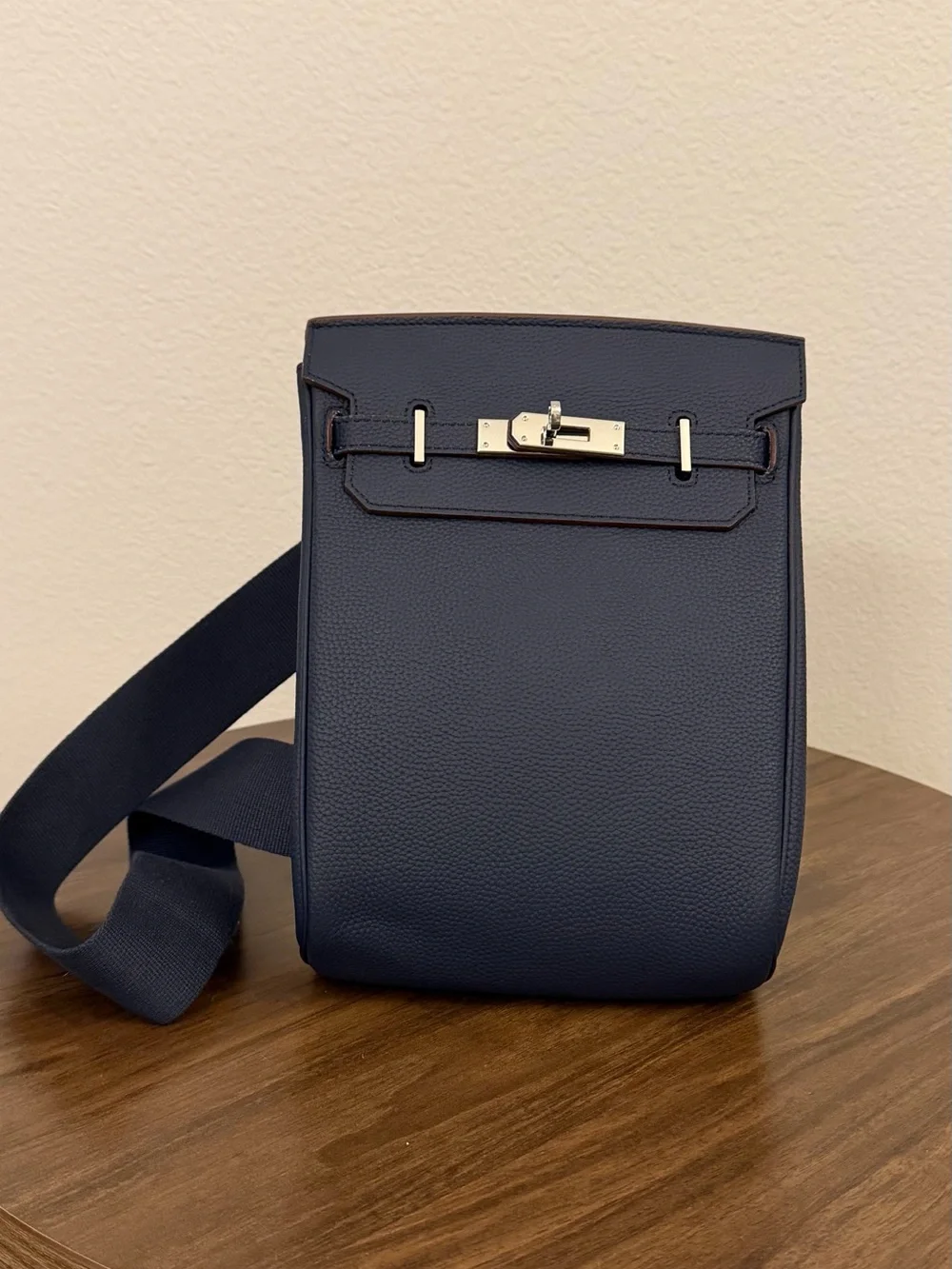 Men's Navy Leather Crossbody Bag with Silver Hardware
